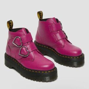 Dr Martens Devon Heart Leather Platform Boots in Fuchsia Pink 8 NWOT